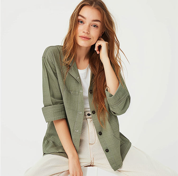 Oversized Green Utility Shirt - Lightweight Plaid Button-Up with Rolled Cuffs & Chest Pocket Product Details